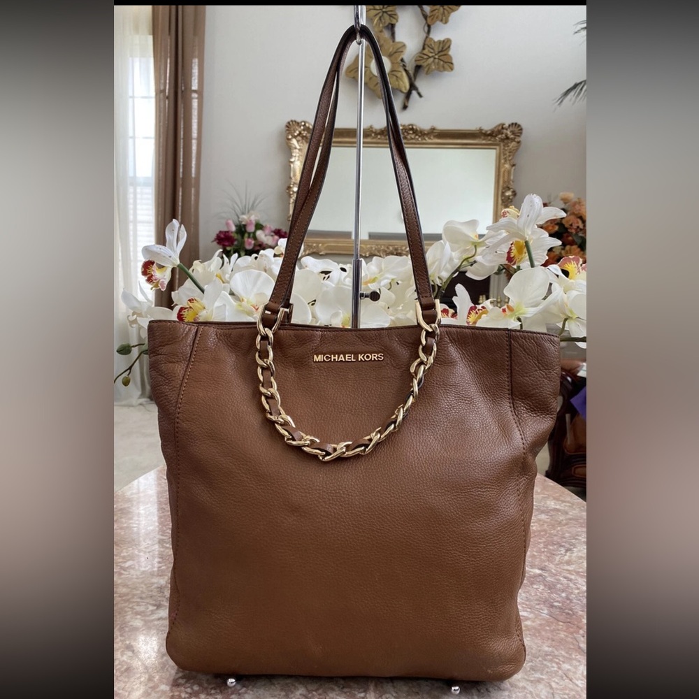 MICHAEL KORS Harper Brown Leather Large EW Tote Handbag EUC!, MSRP $298